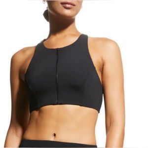 NWT WE WORE WHAT Black Zip Front Racerback Swimsuit Top